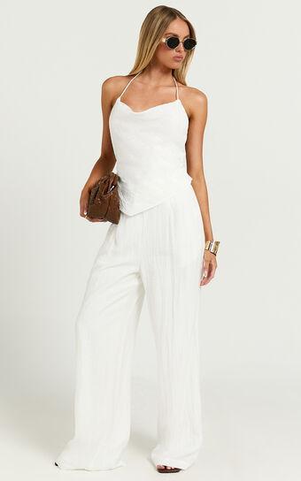 Hilda Pants - High Waisted Linen Look Palazzo Pants in White Product Image