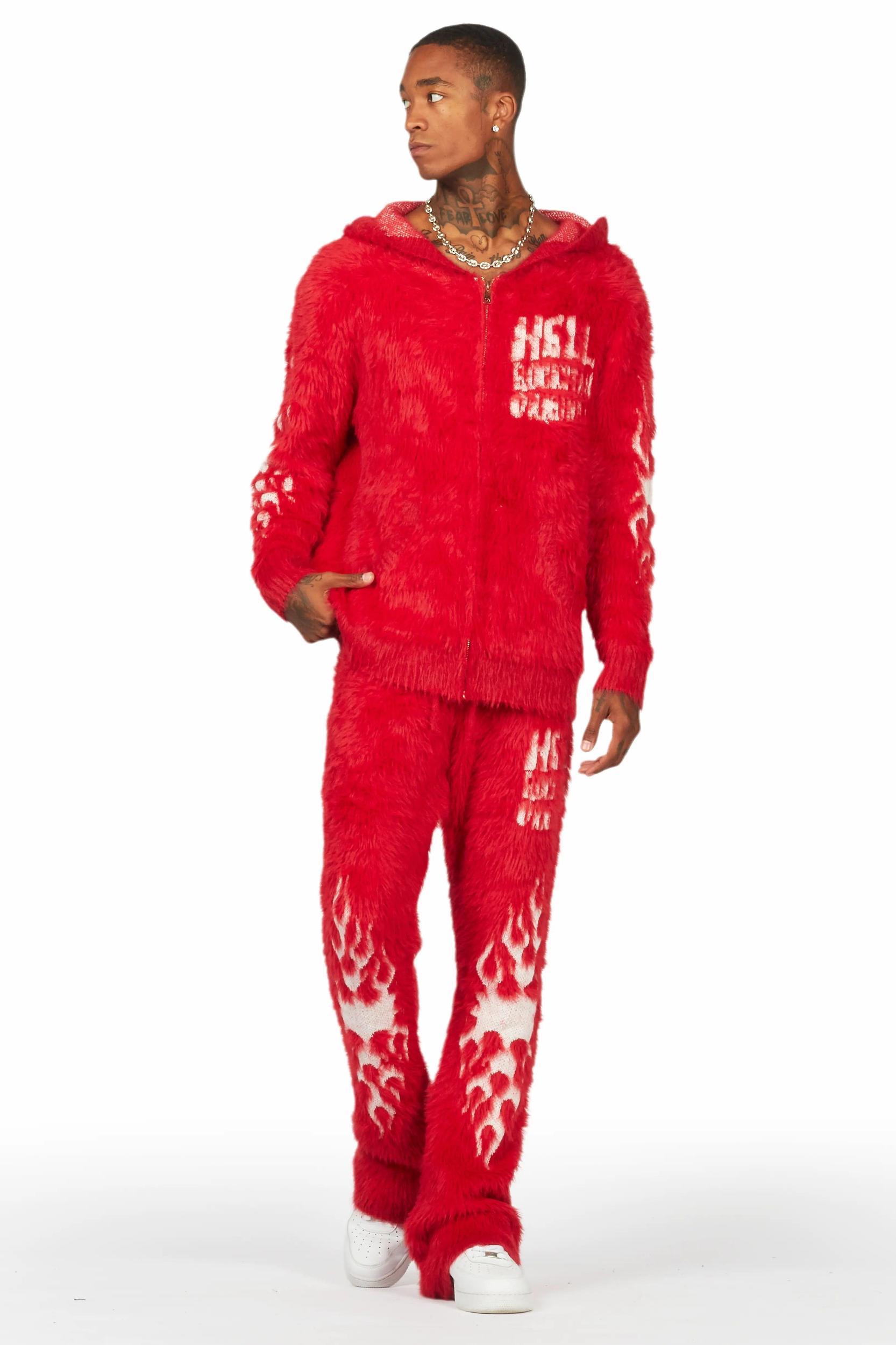 Toshio Red Stacked Flare Knitted Mohair Track Set Male Product Image