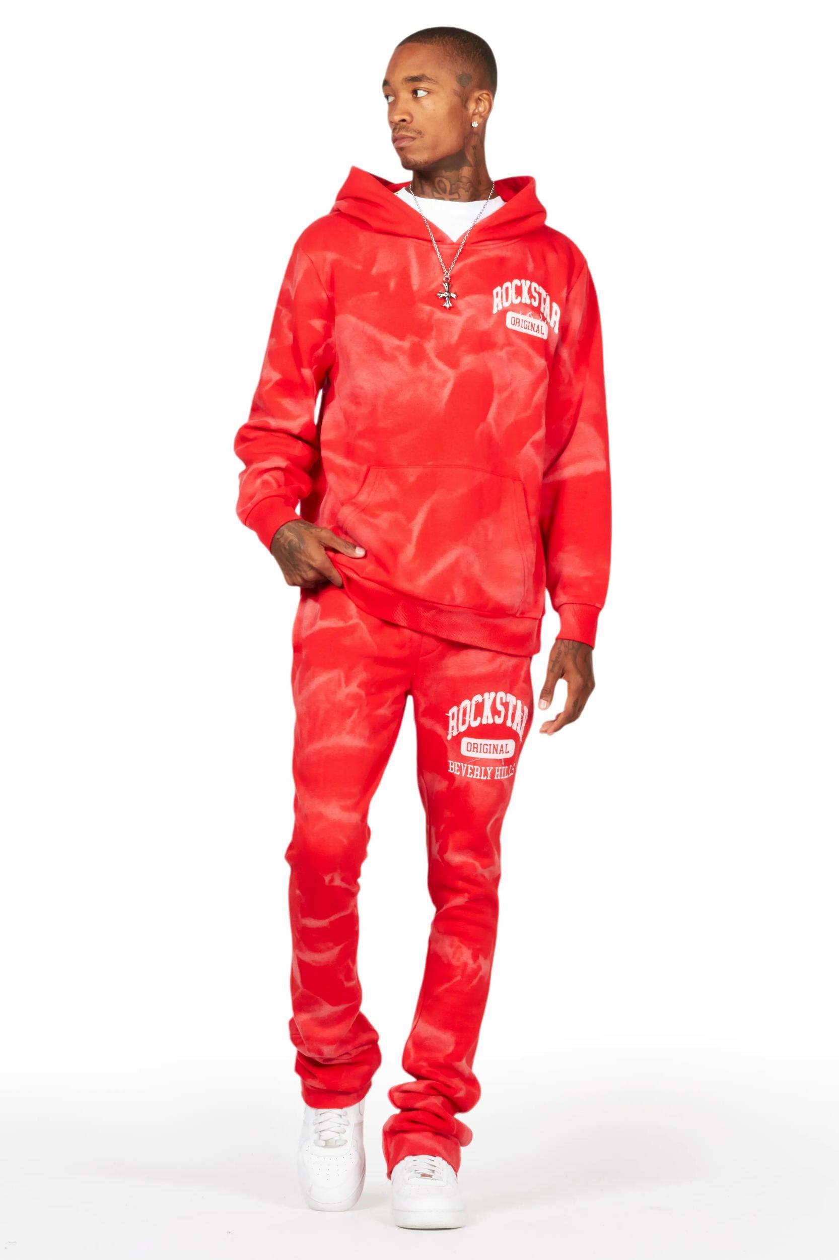 Member Red Hoodie Patchwork Stacked Flare Track Set Male Product Image