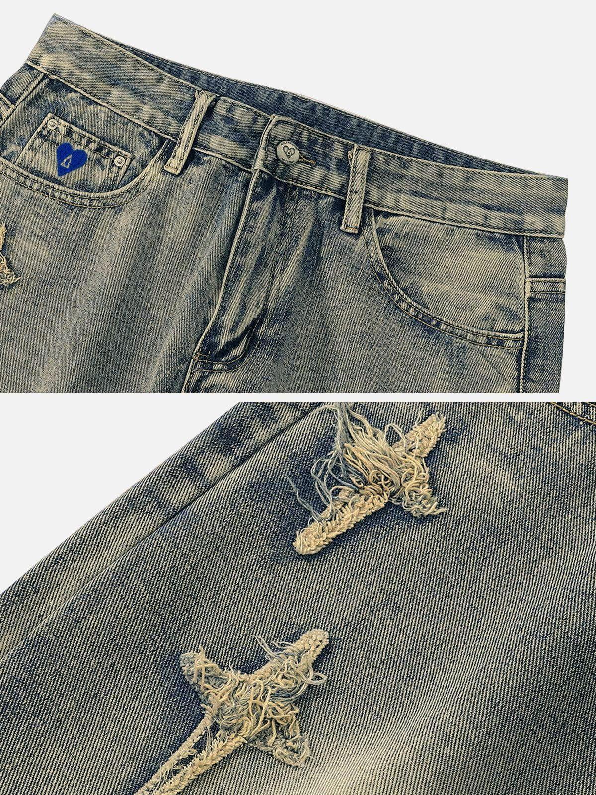 Aelfric Eden Star Embroidered Washed Straight Jeans Product Image