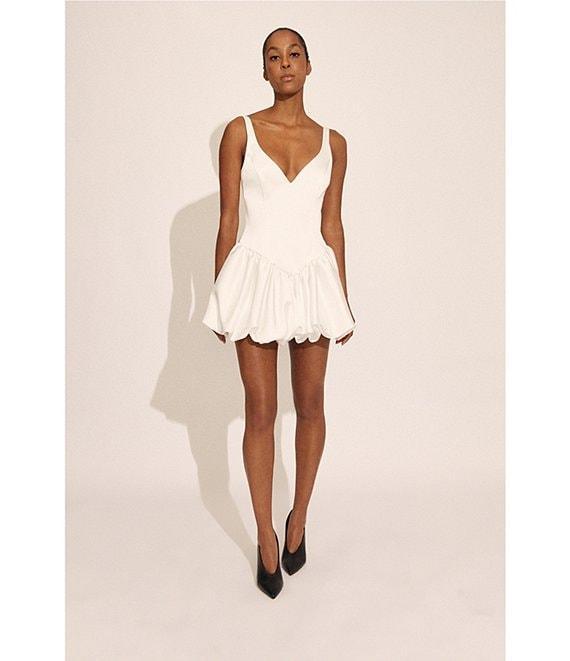 Bardot Oria Satin V Neck Sleeveless Bubble Hem Drop Waist Mini Dress Product Image