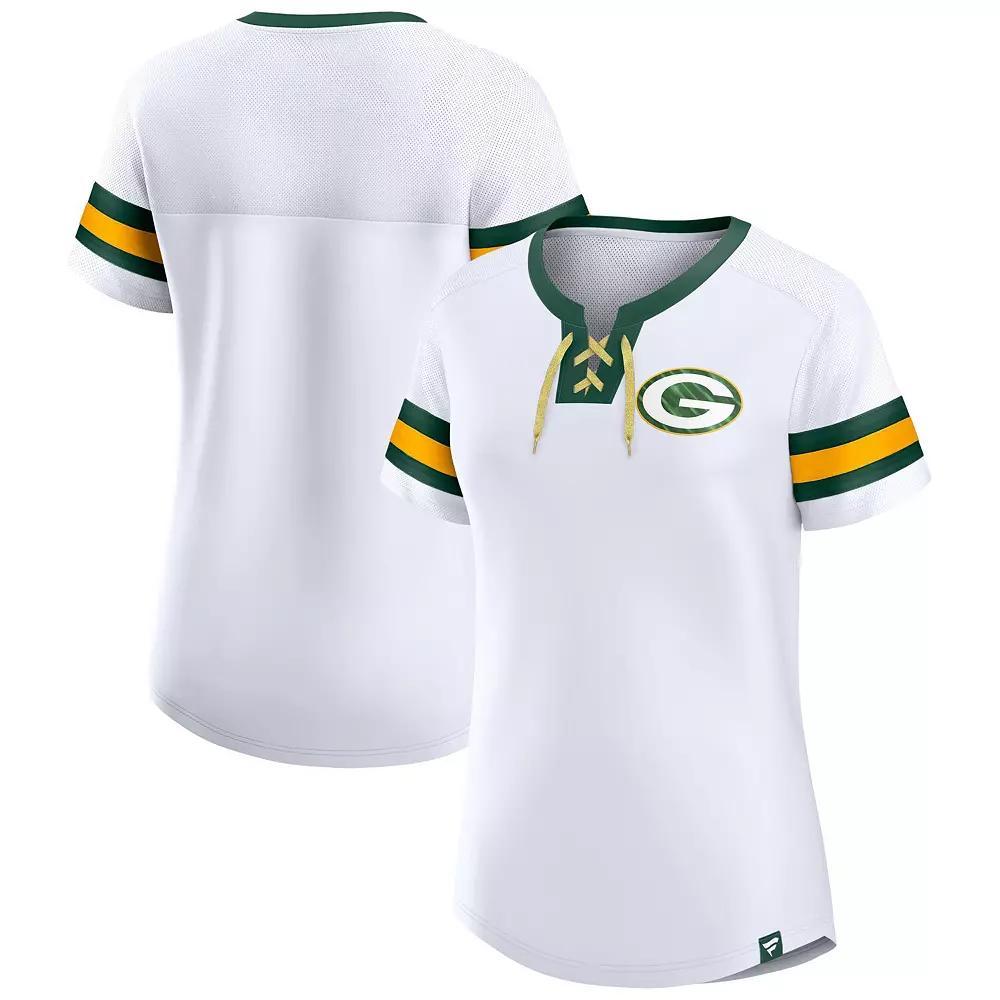 Women's Fanatics Branded White Green Bay Packers Sunday Best Lace-Up T-Shirt, Size: Small Product Image