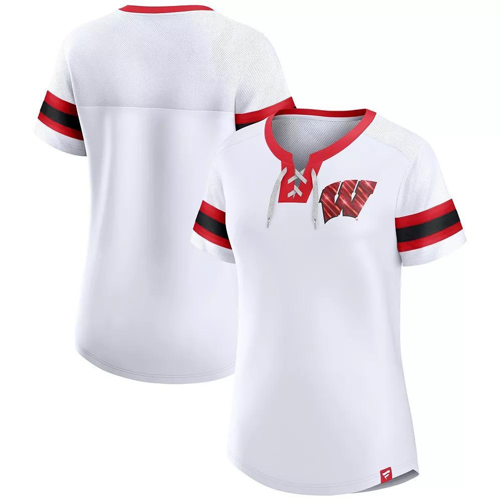 Women's Fanatics  White Wisconsin Badgers Iconic Athena T-Shirt, Size: Medium Product Image