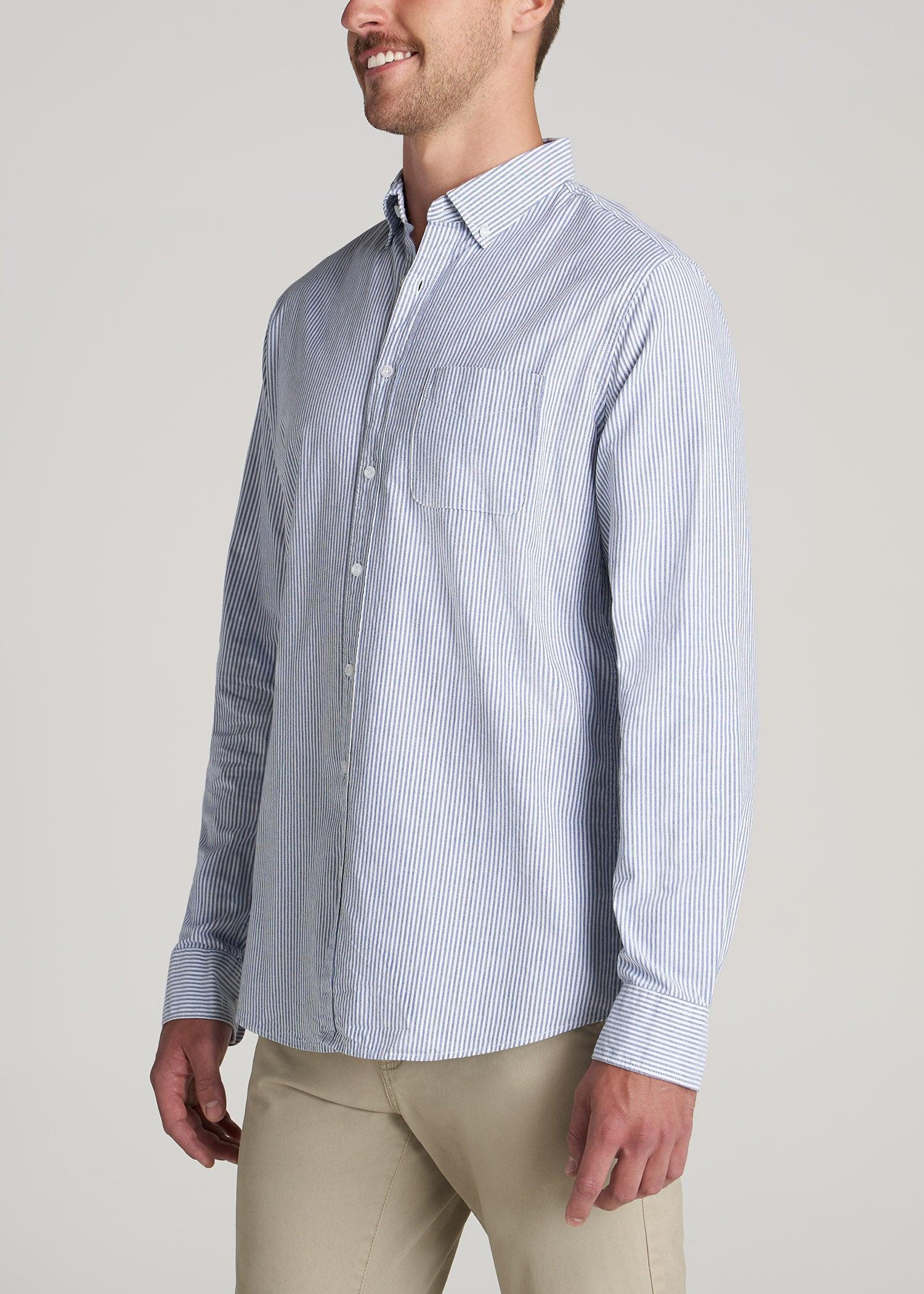 Washed Oxford Shirt for Tall Men in Blue Banker Stripe Product Image