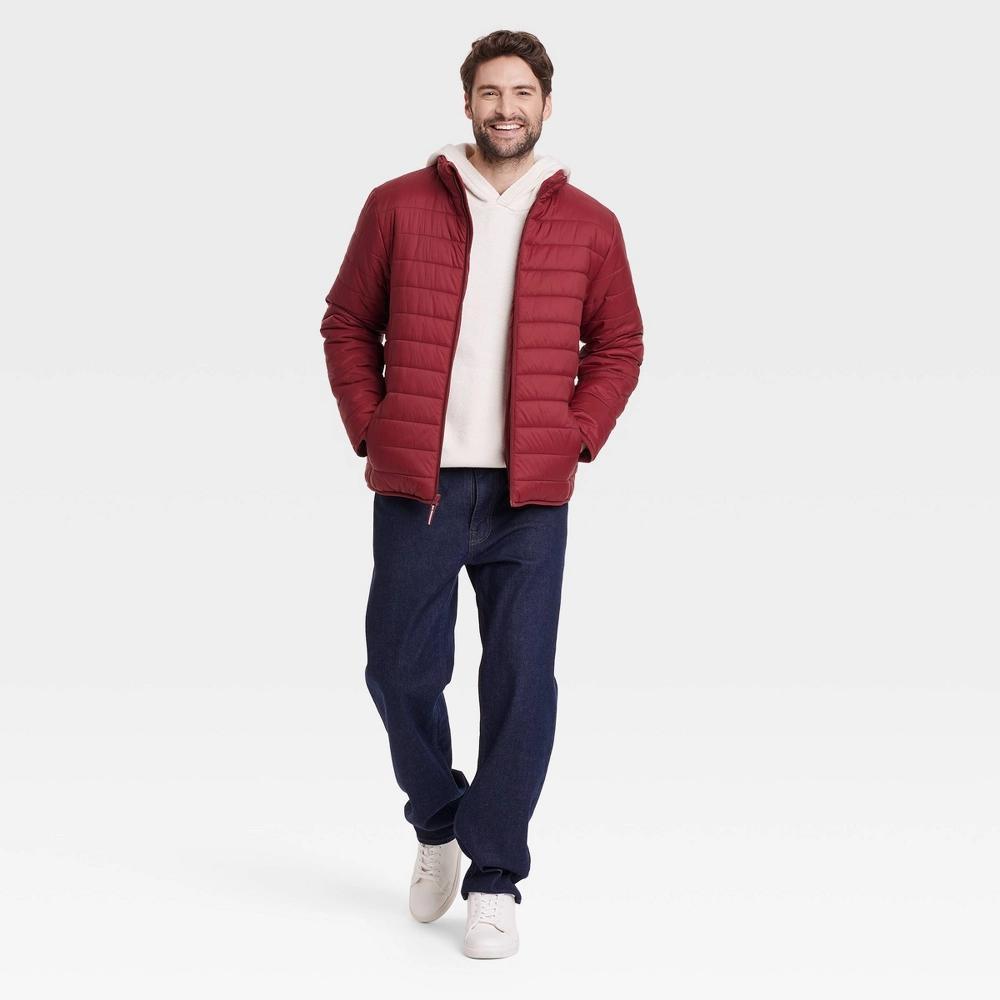 Men's Lightweight Puffer Jacket - Goodfellow & Co™ Maroon S Product Image