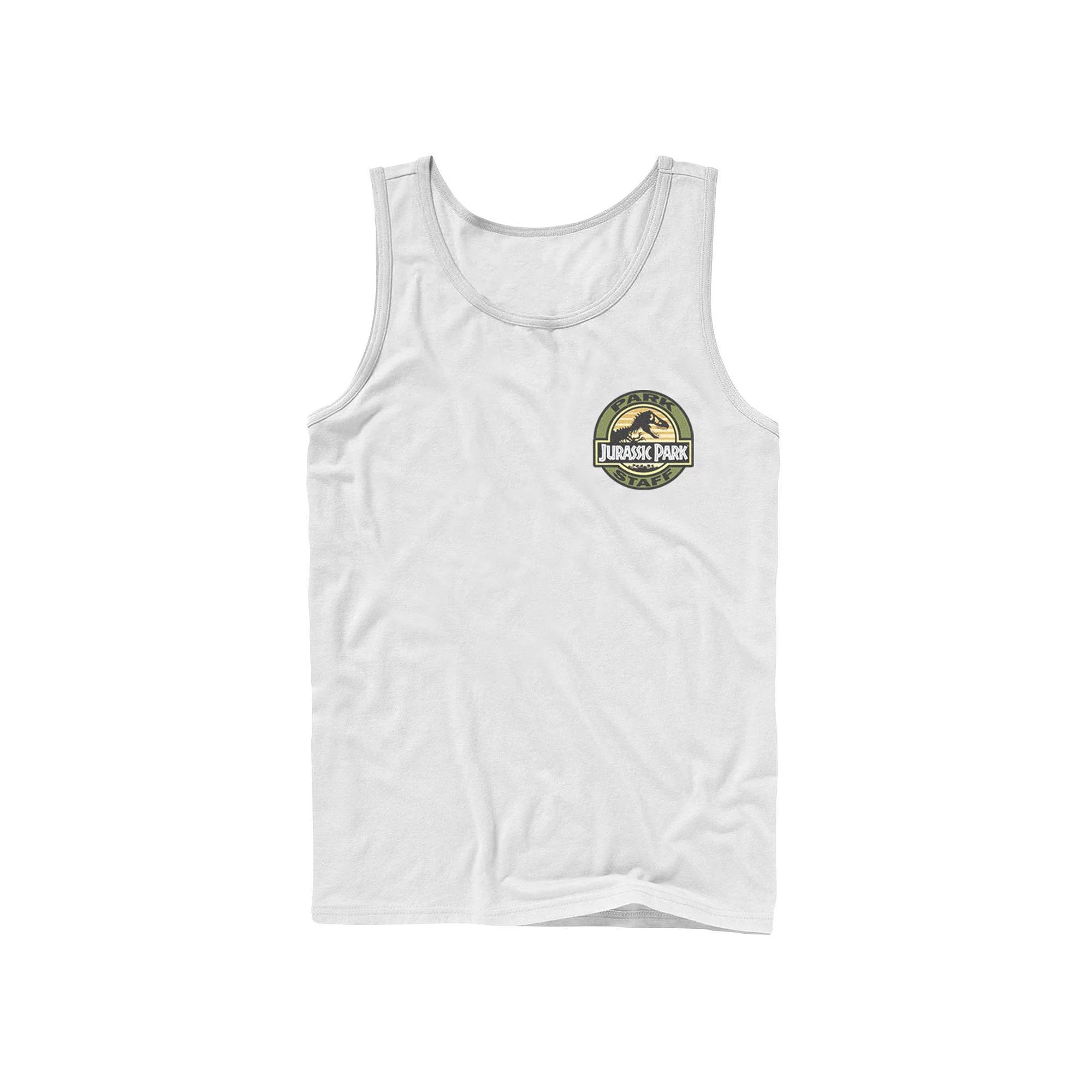 Mens Jurassic Park Staff Logo Pocket Patch Graphic Tank Top Blue Product Image