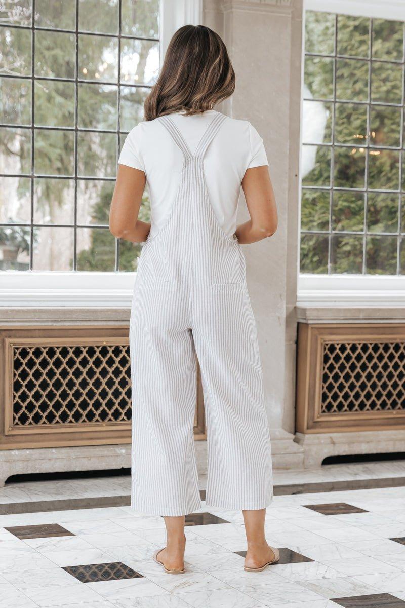 Taupe Stripe Linen Jumpsuit Product Image
