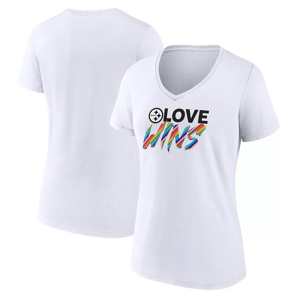 Women's Fanatics Branded White Pittsburgh Steelers Love Wins V-Neck T-Shirt, Size: XL Product Image