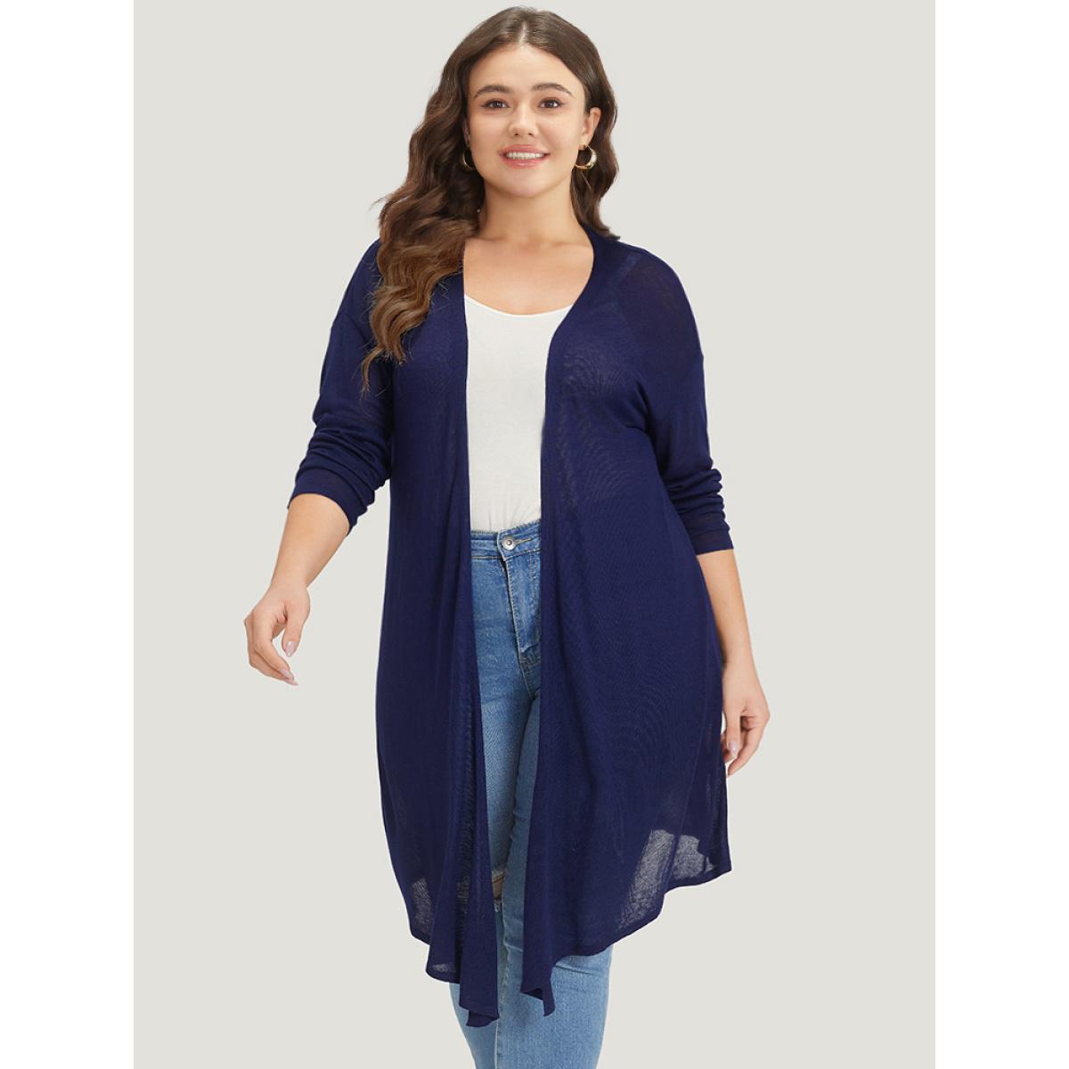 Plus Size Supersoft Essentials Plain Asymmetrical Hem Open Front Cardigan Indigo Women Casual Loose Long Sleeve Dailywear Cardigans BloomChic 30/6X Product Image