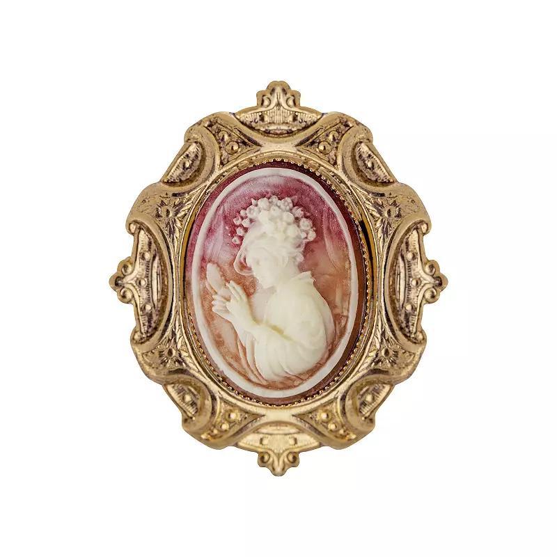 1928 Gold Tone Ivory & Carnelian Oval Cameo Brooch, Womens, Orange Product Image