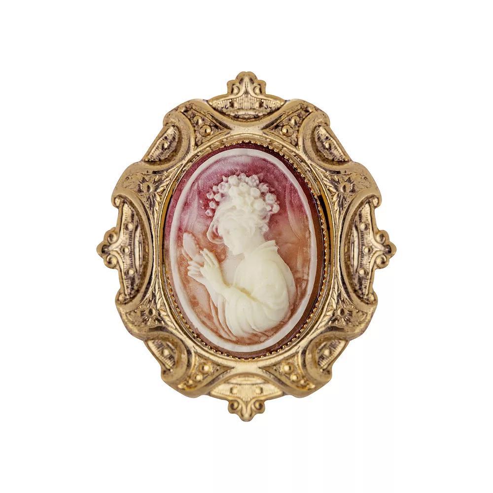 1928 Gold Tone Ivory & Carnelian Oval Cameo Brooch, Womens, Orange Product Image