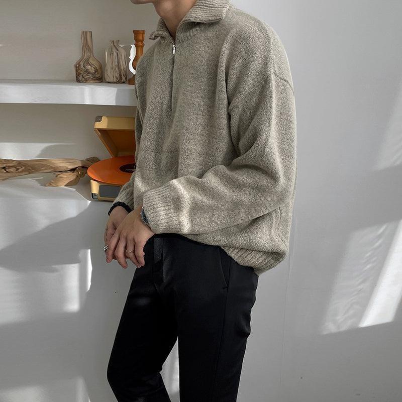 RT No. 5555 KNITTED HALF TURTLENECK COLLAR HALF ZIP-UP SWEATER Product Image
