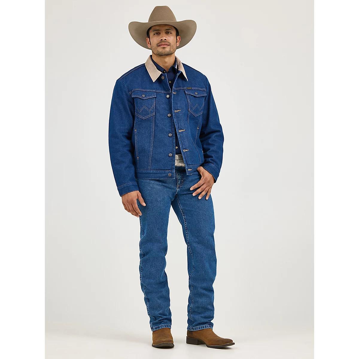 Men's Wrangler® Blanket Lined Corduroy Collar Denim Jacket in Prewashed Product Image