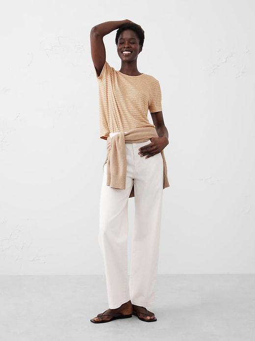 Linen-Blend Crew-Neck Top Product Image