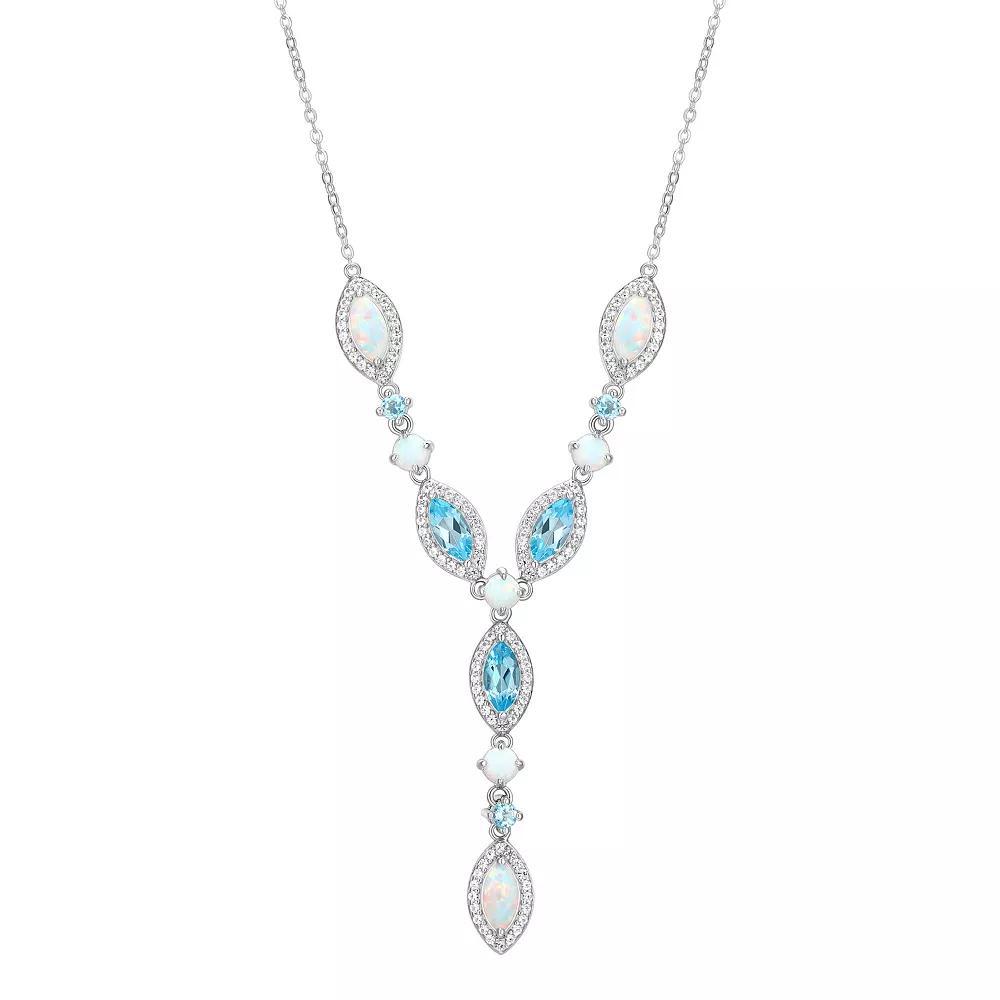 Lab-Created Opal, Lab-Created White Sapphire & Blue Topaz Y Necklace, Women's, Size: 18", Silver Tone Product Image