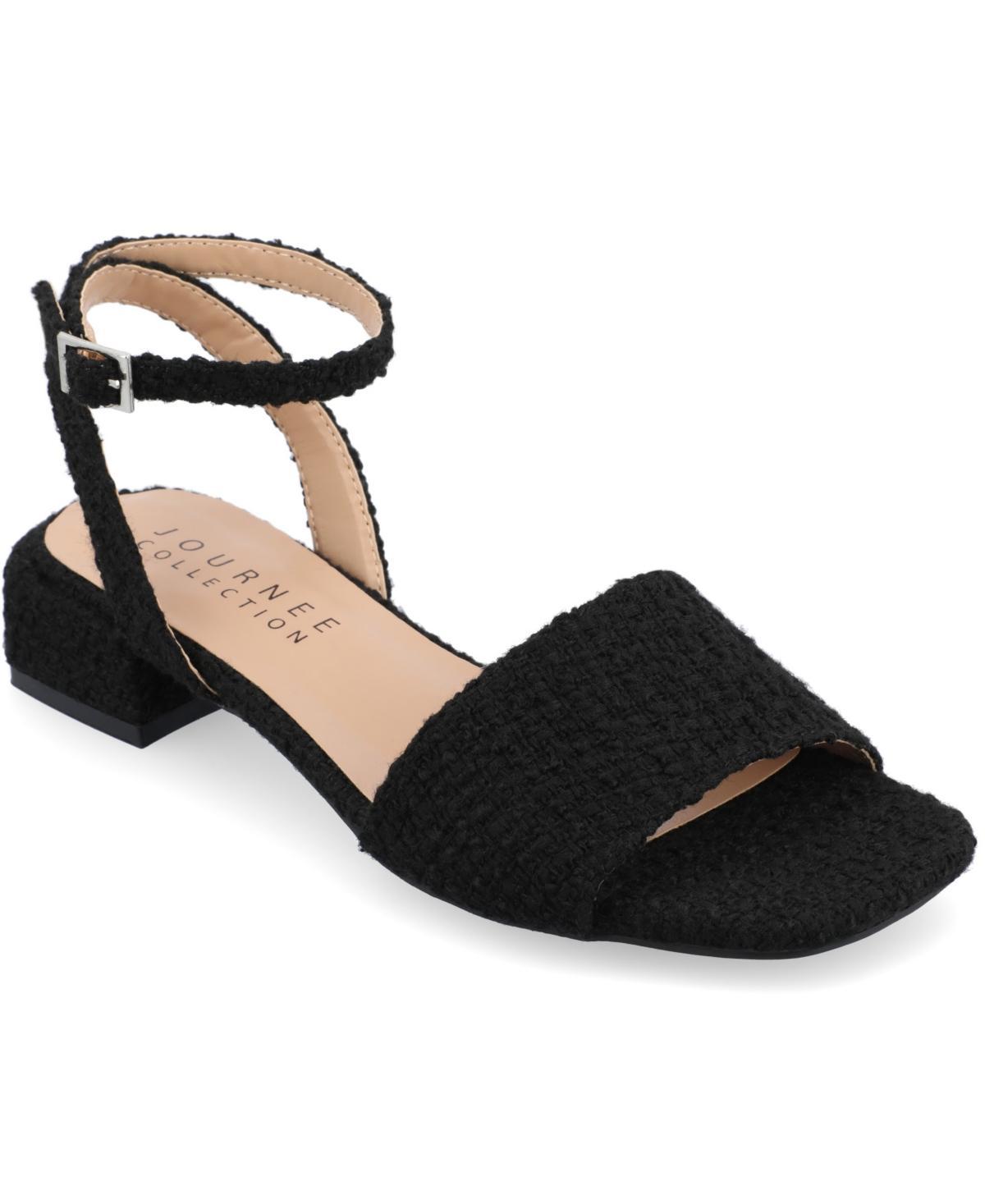 Journee Adleey Women's Tru Comfort Foam Tweed Low Block Heel Sandals, Size: 7.5, Black Product Image