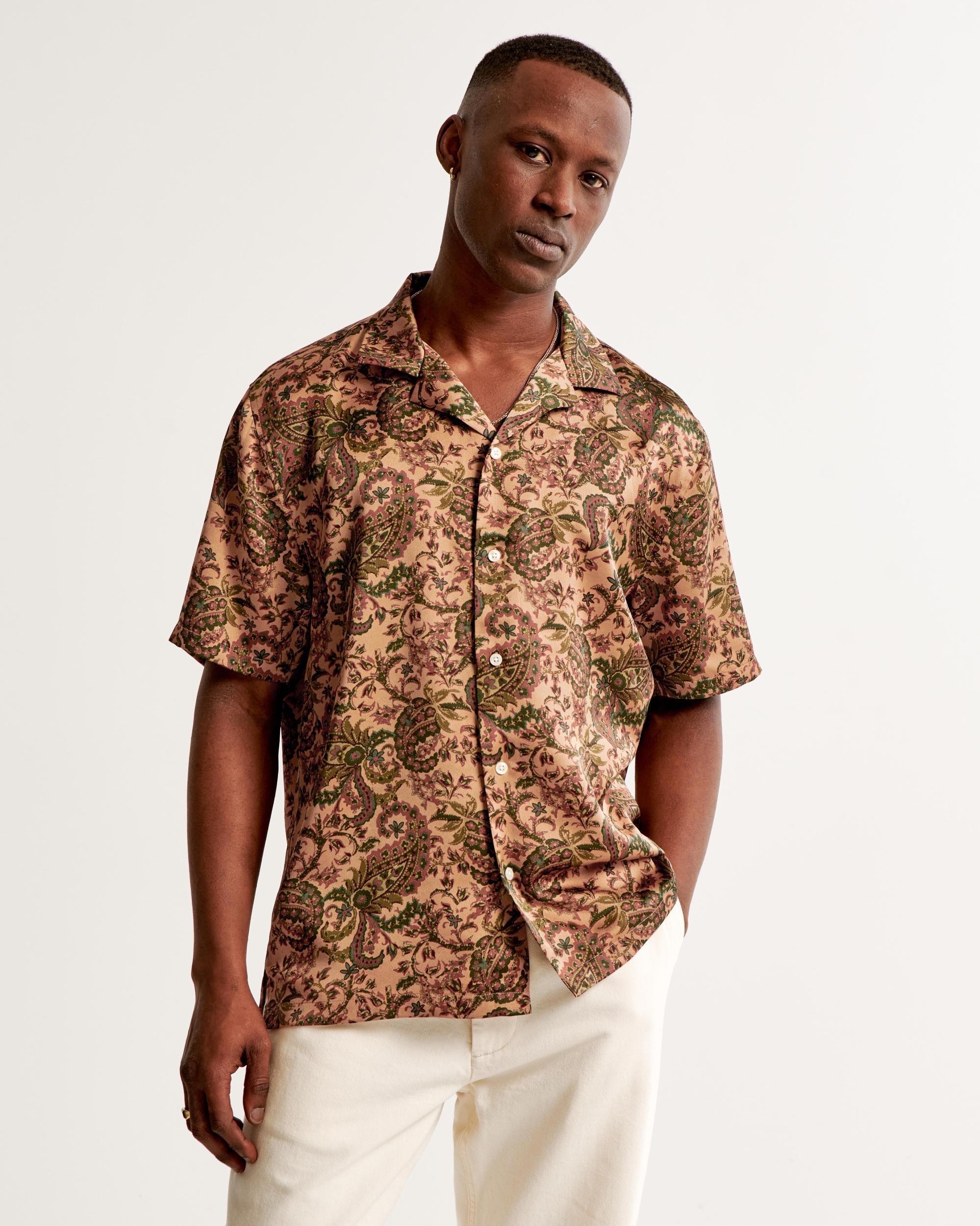 Camp Collar Silky Button-Up Shirt Product Image