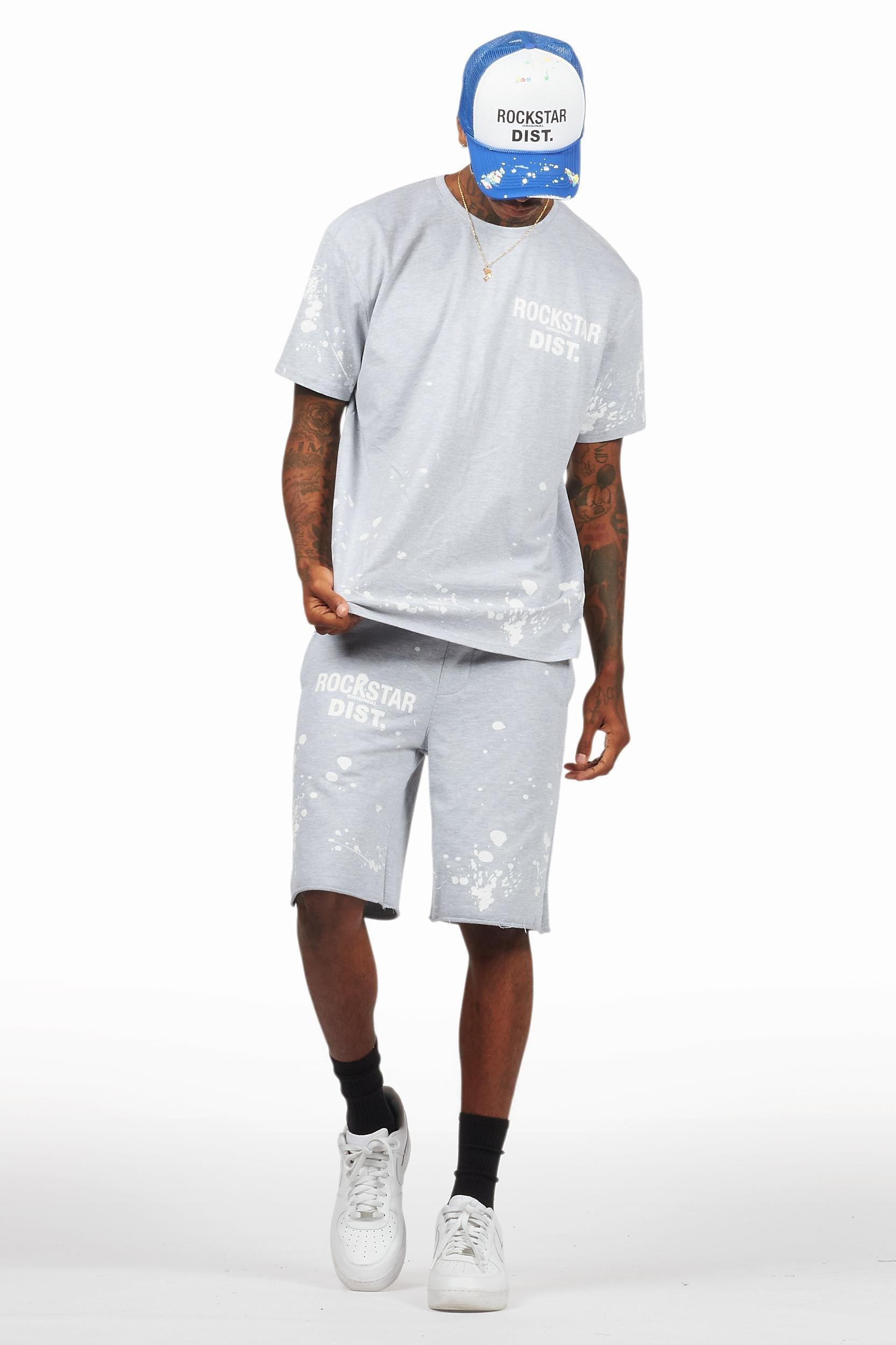 Rafix Heather Grey Graphic T-Shirt Short Set Male Product Image