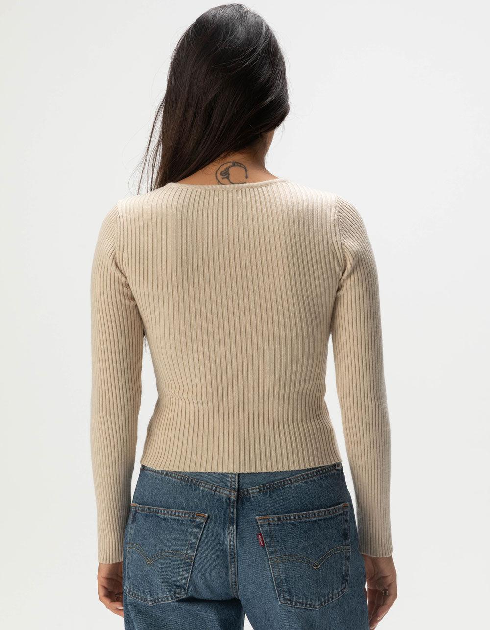 WEST OF MELROSE Lace Up Womens Long Sleeve Top - STONE Product Image