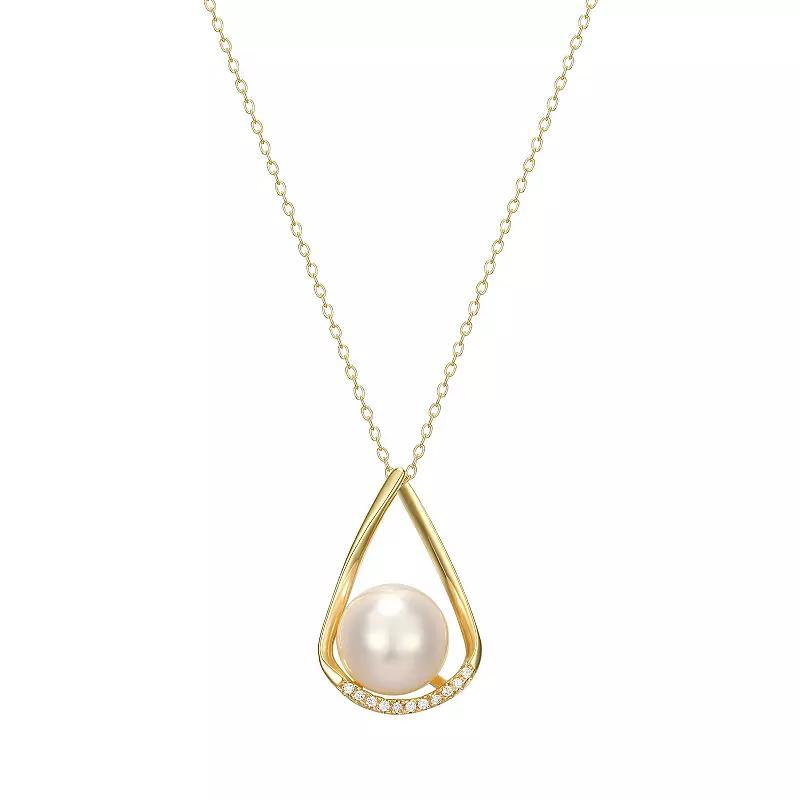 18k Gold Over Sterling Silver Genuine Cultured Pearl & Cubic Zirconia Pendant Necklace, Womens Gold Tone Product Image