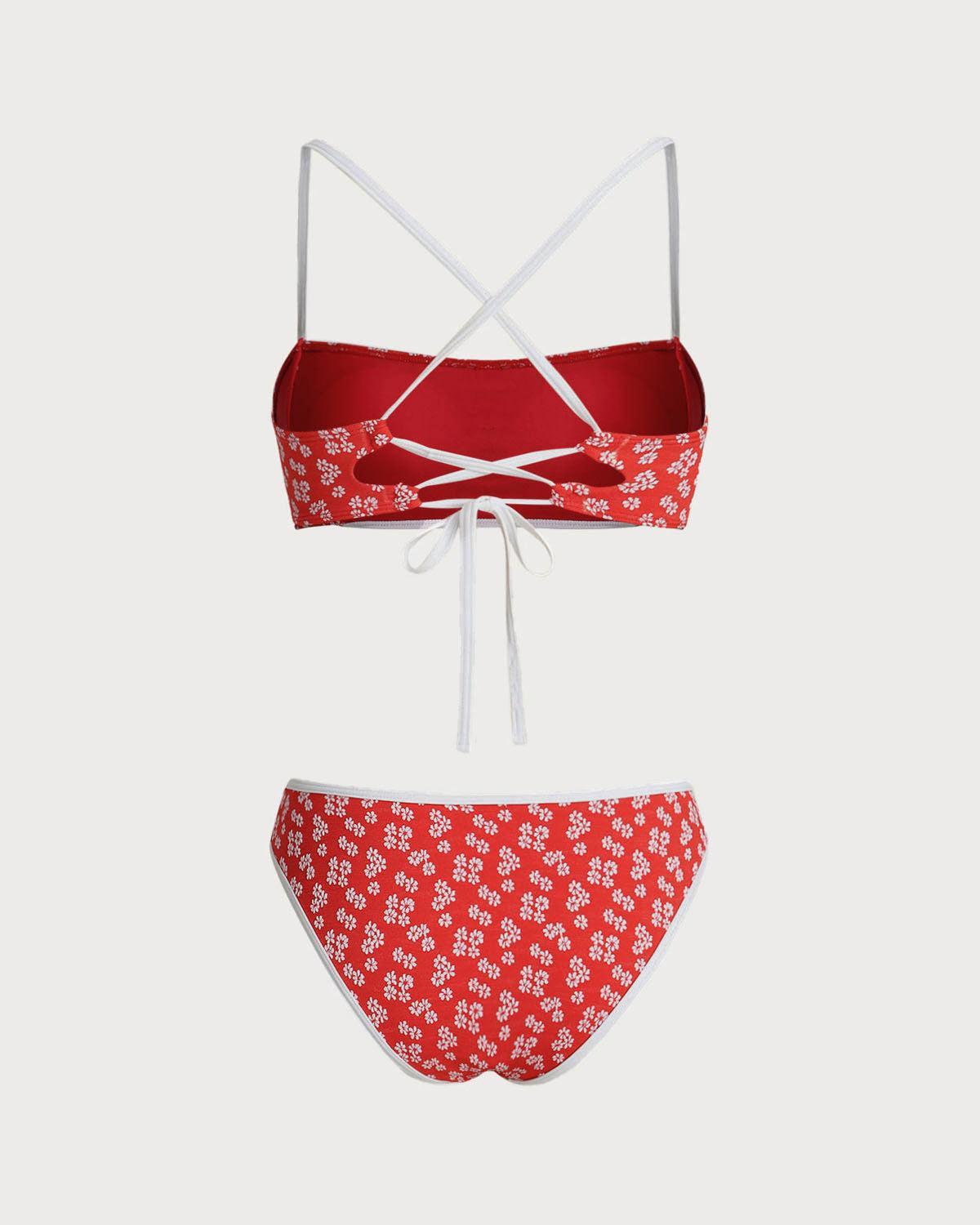 Red Floral Bralette Bikini Set Product Image