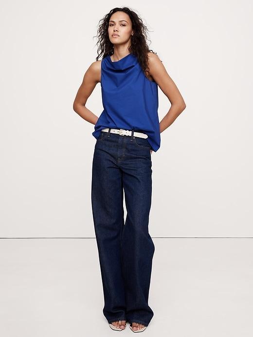 Poplin Cowl-Neck Open-Back Top Product Image