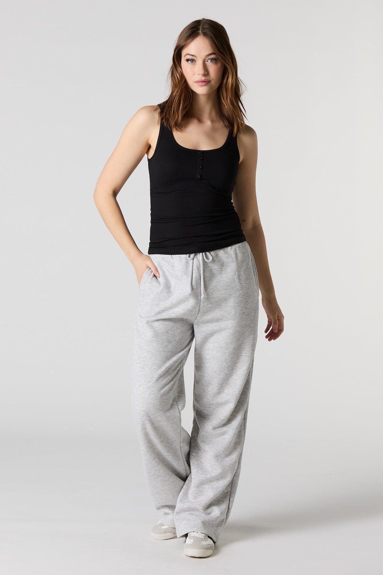 Ribbed Scoop Neck Henley Tank Female Product Image