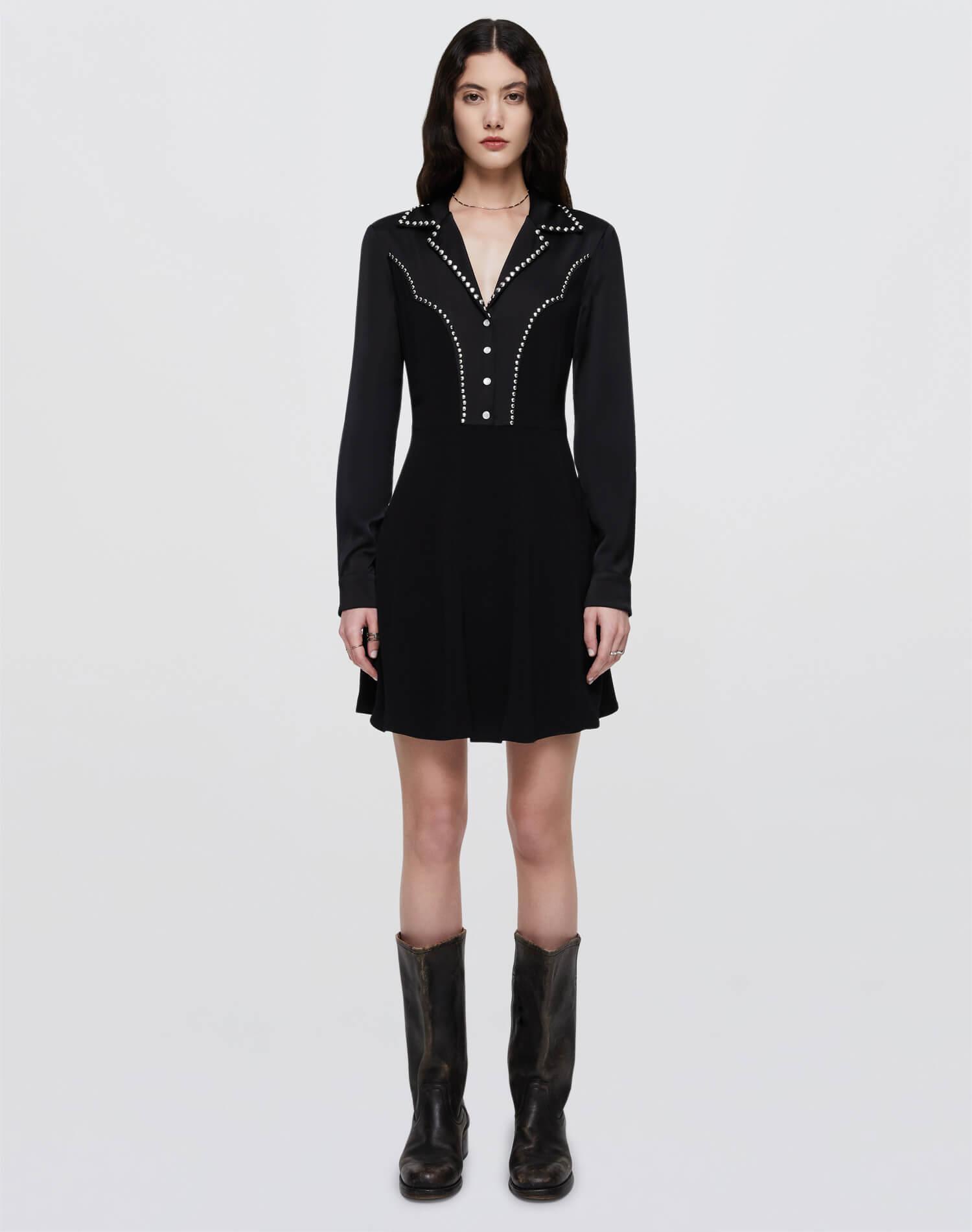 Short Western Yoke Dress - Black Female Product Image