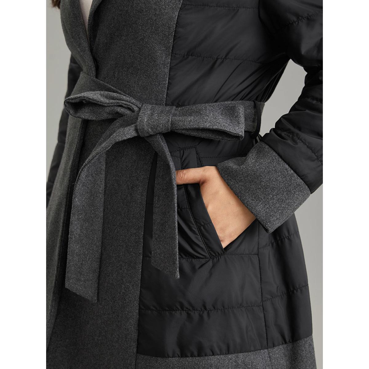 Plus Size Padded Patchwork Tweed Belted Lapel Collar Coat Women DimGray At the Office Lined Ladies Work Winter Coats BloomChic 22-24/3X Product Image
