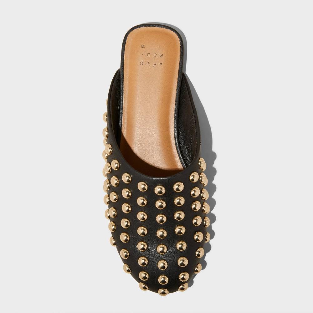 Womens Channing Studded Slip On Mule Flats with Memory Foam Insole - A New Day Jet 8.5: Backless, Round Toe Design Product Image