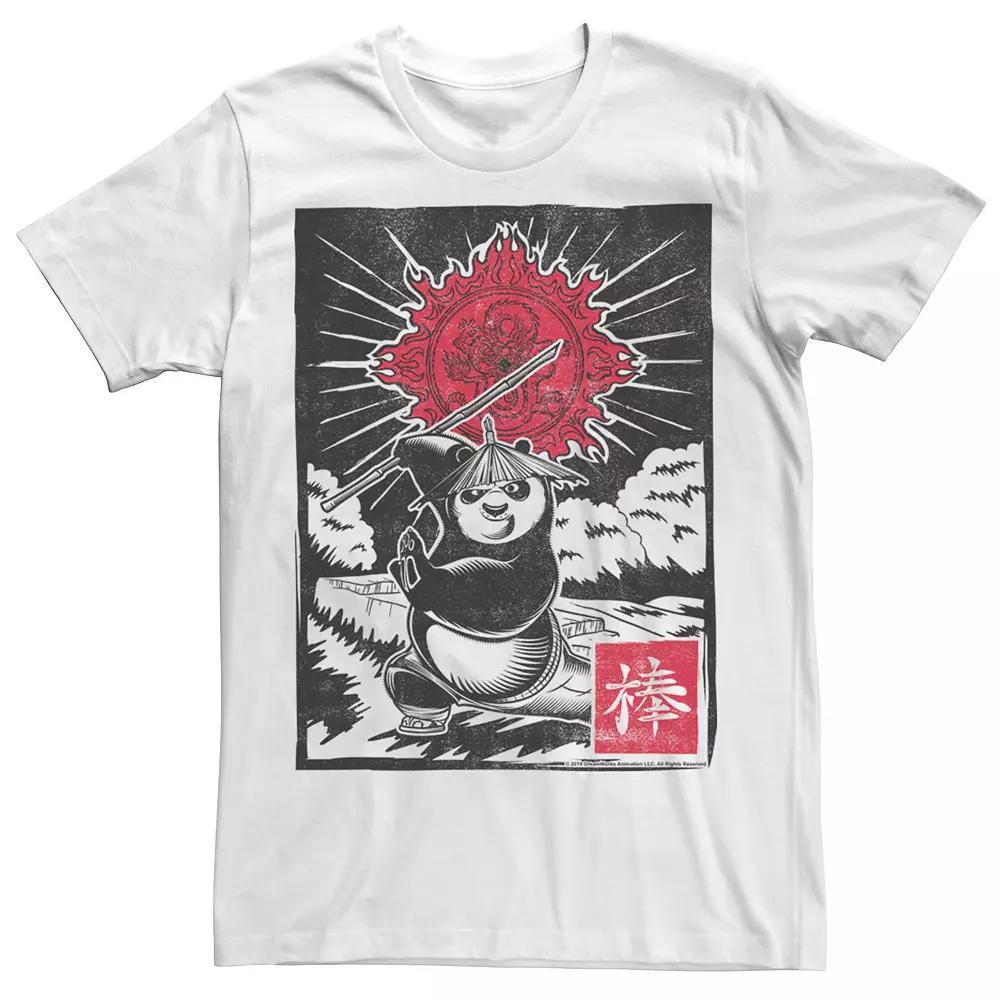 Men's Kung Fu Panda Master Po Action Pose Woodcut Poster Tee, Size: 3XL, White Product Image