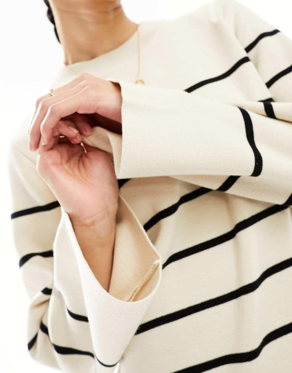 Selected Femme knitted sweater in white with black stripes Product Image
