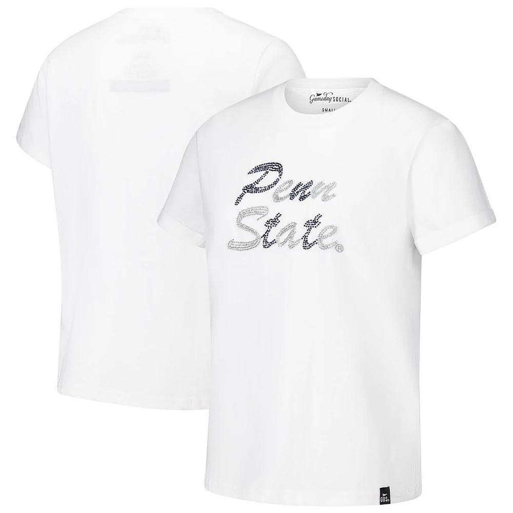 Women's White Penn State Nittany Lions Hand Sewn Beaded Script T-Shirt, Size: Large Product Image