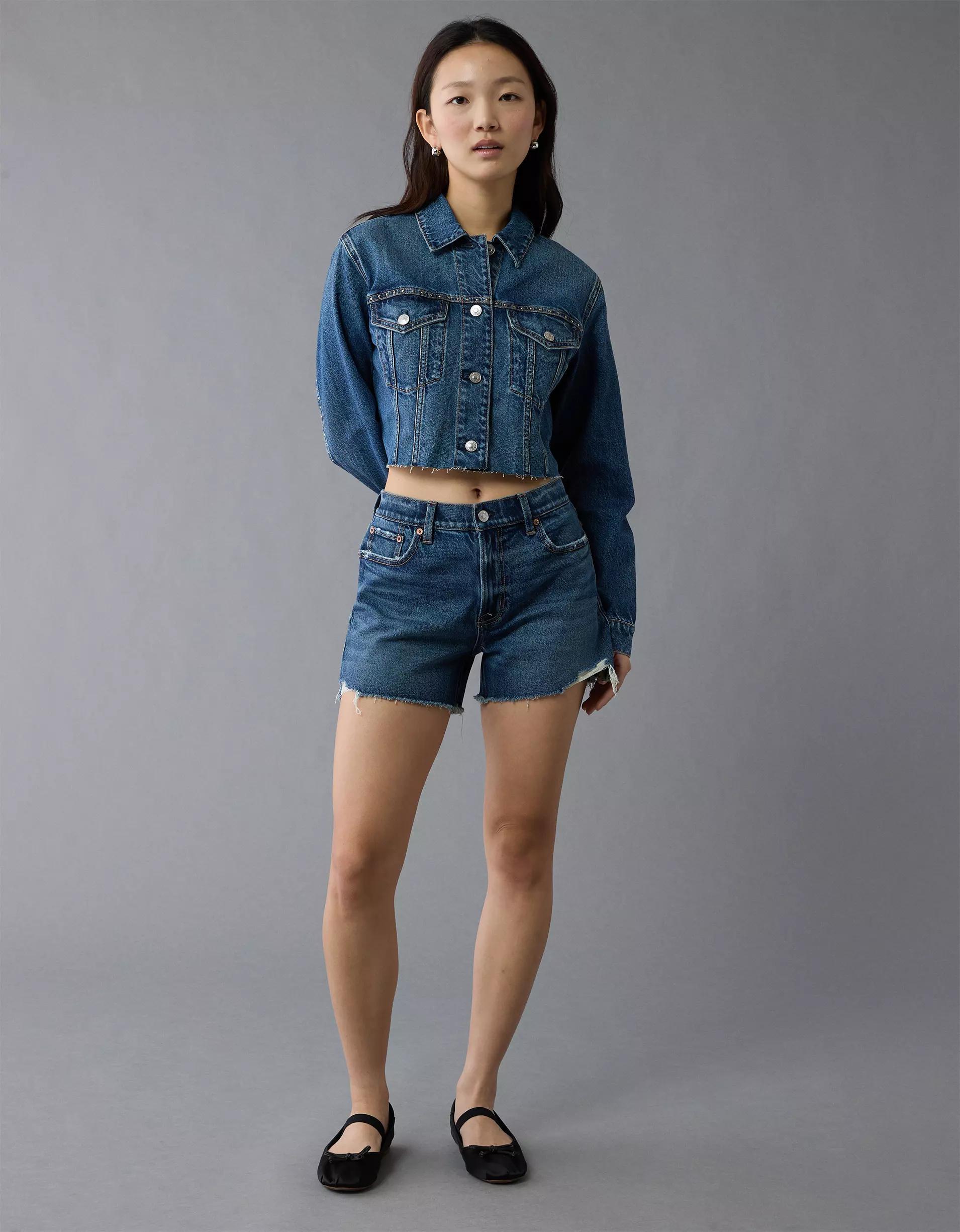 AE Cropped Studded Denim Jacket Product Image