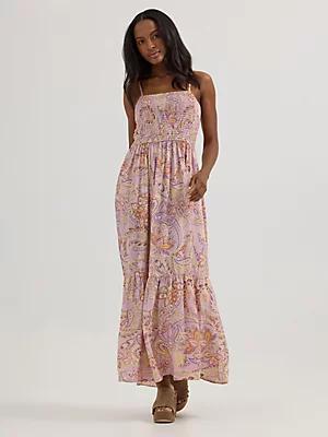 Women's Smocked Bodice Maxi Dress in Pastel Paisley Product Image