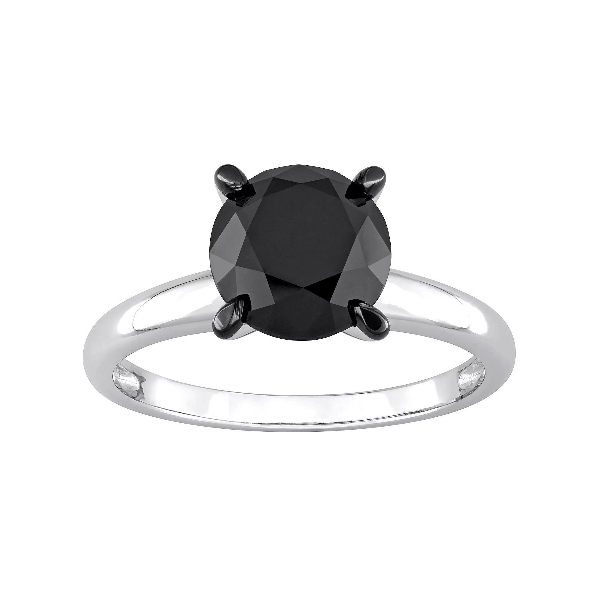 Stella Grace 14k White Gold 3 Carat T.W. Round Black Diamond Solitaire Engagement Ring, Women's, Size: 8.50 Product Image
