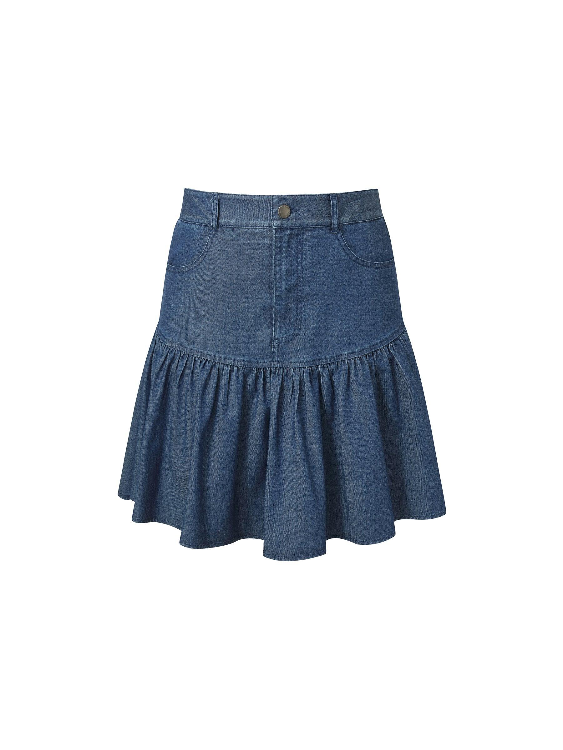 Denim Stretch Women Ruffle Mini Skirt Product Image