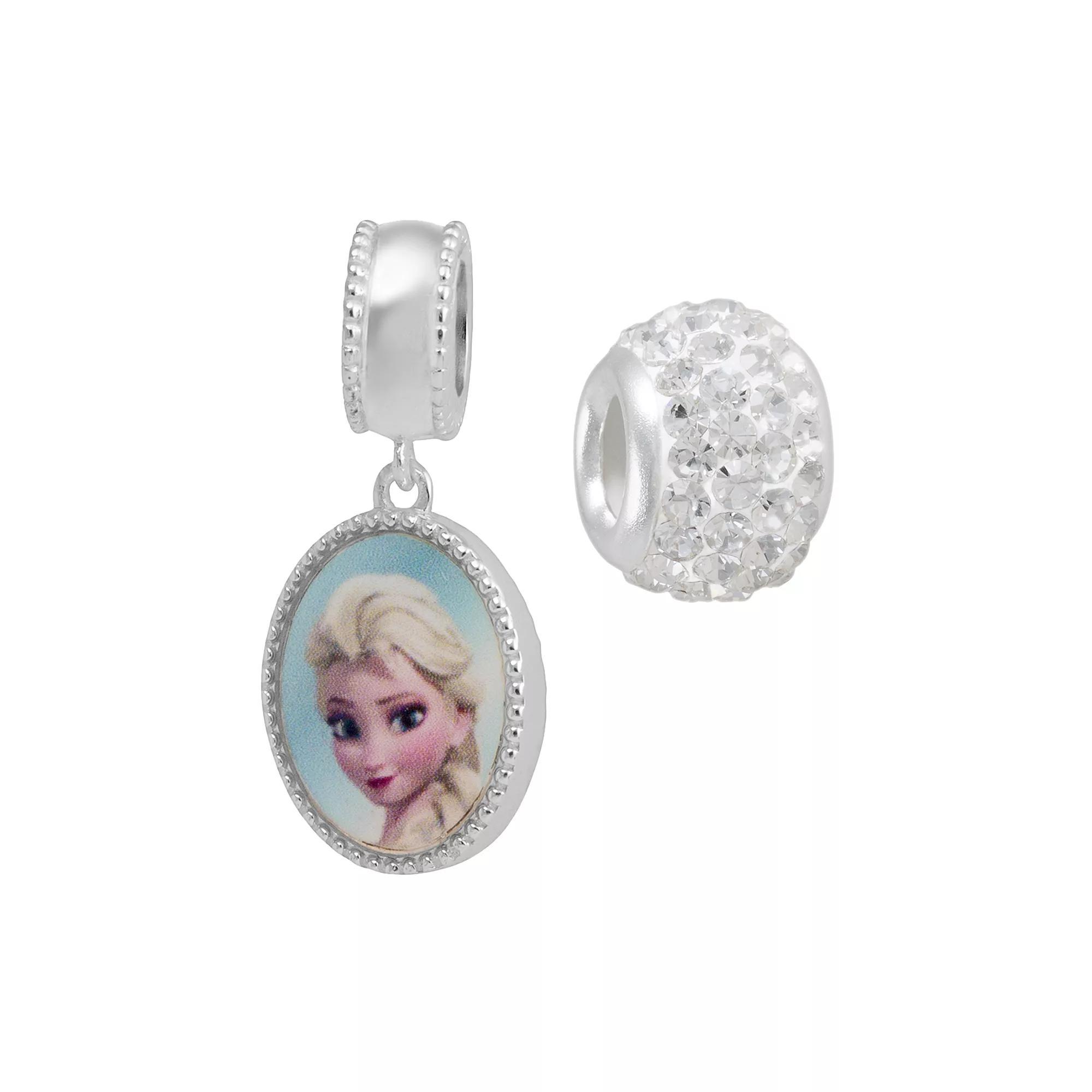 Disneys Frozen Crystal Sterling Silver Reversible Elsa & Anna Charm & Bead Set, Womens, White Product Image