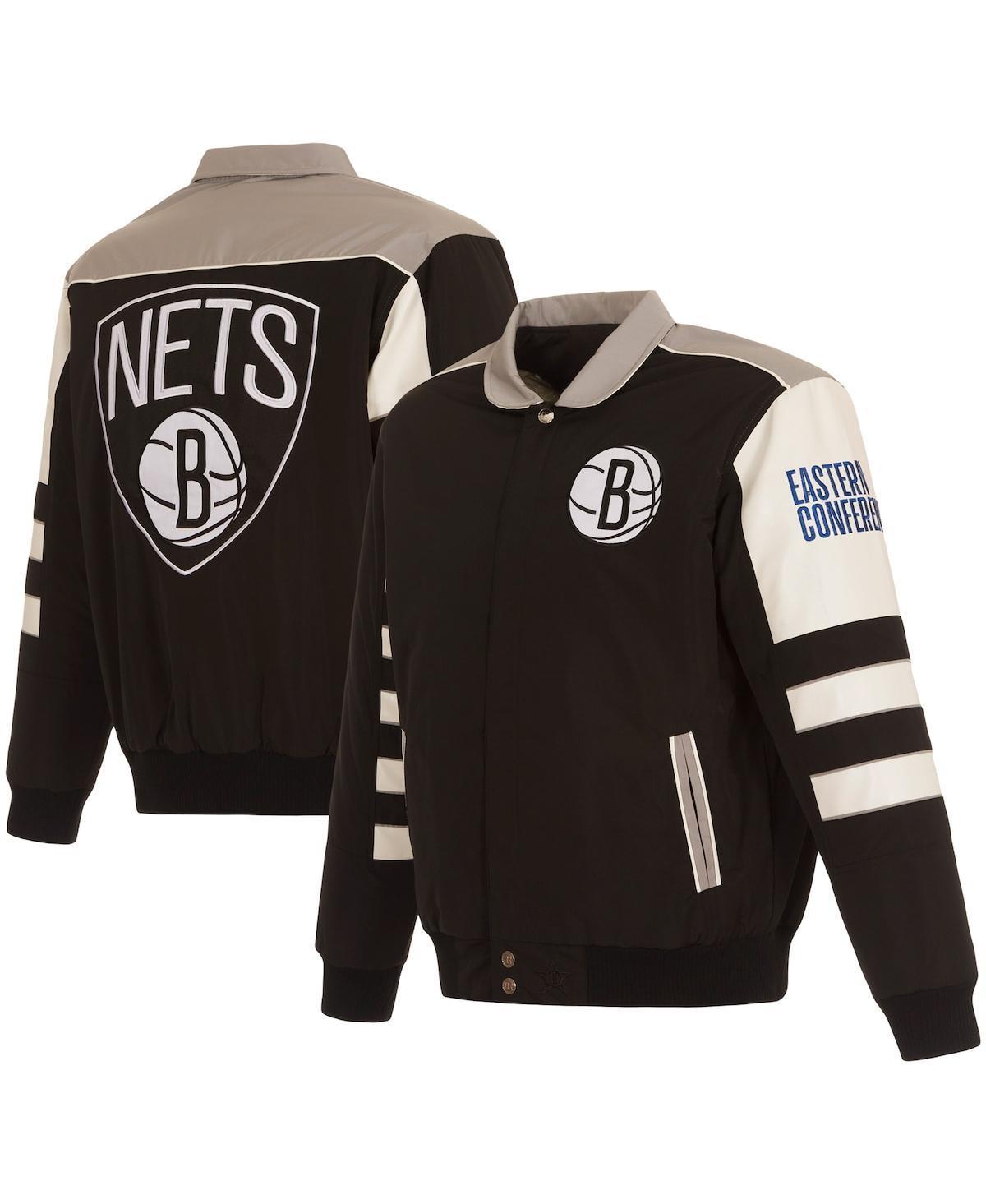 Men's JH Design Black Brooklyn Nets Stripe Colorblock Nylon Reversible Full-Snap Jacket, Size: XL Product Image