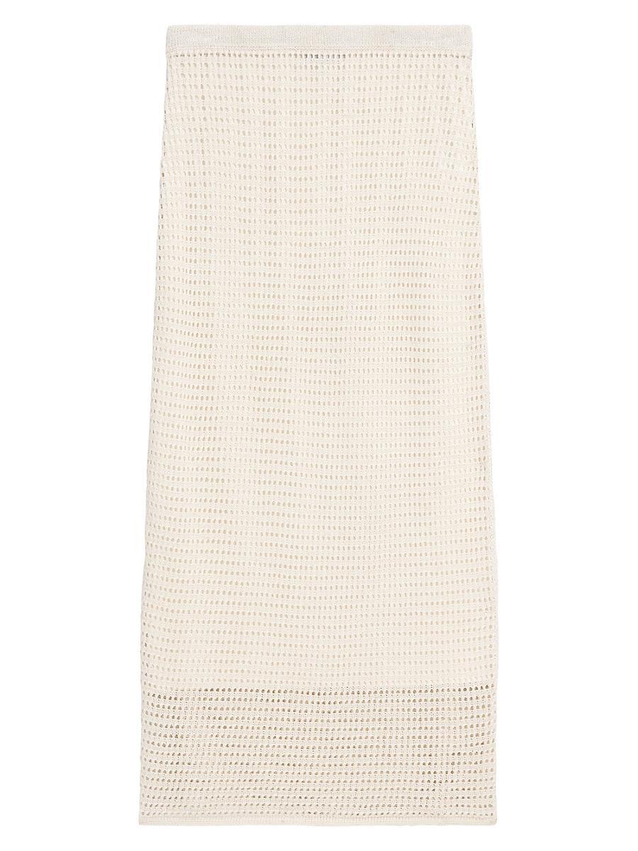 Womens Linen-Blend Crochet Midi-Skirt Product Image