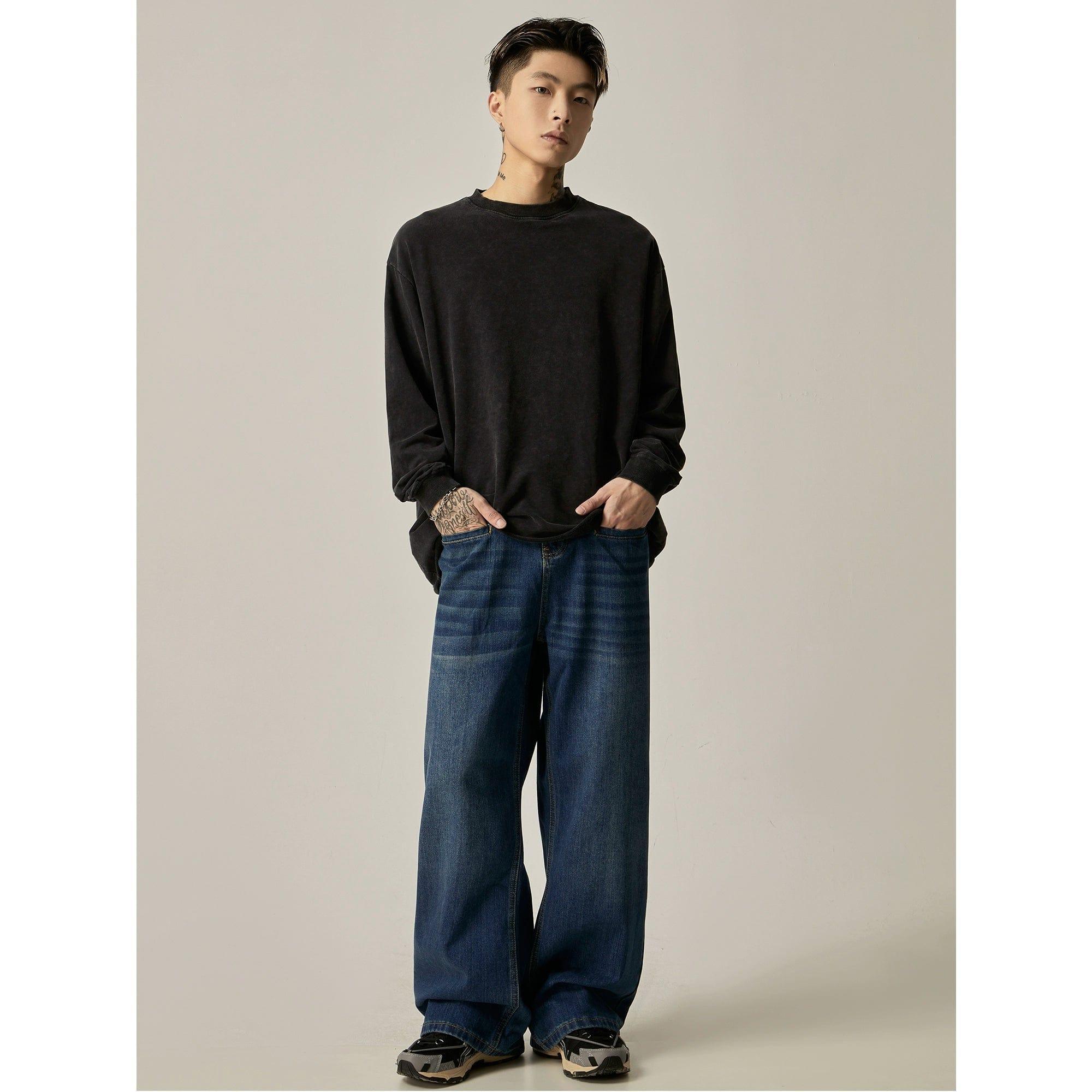 RT No. 11164 BLUE WIDE STRAIGHT DENIM JEANS Product Image