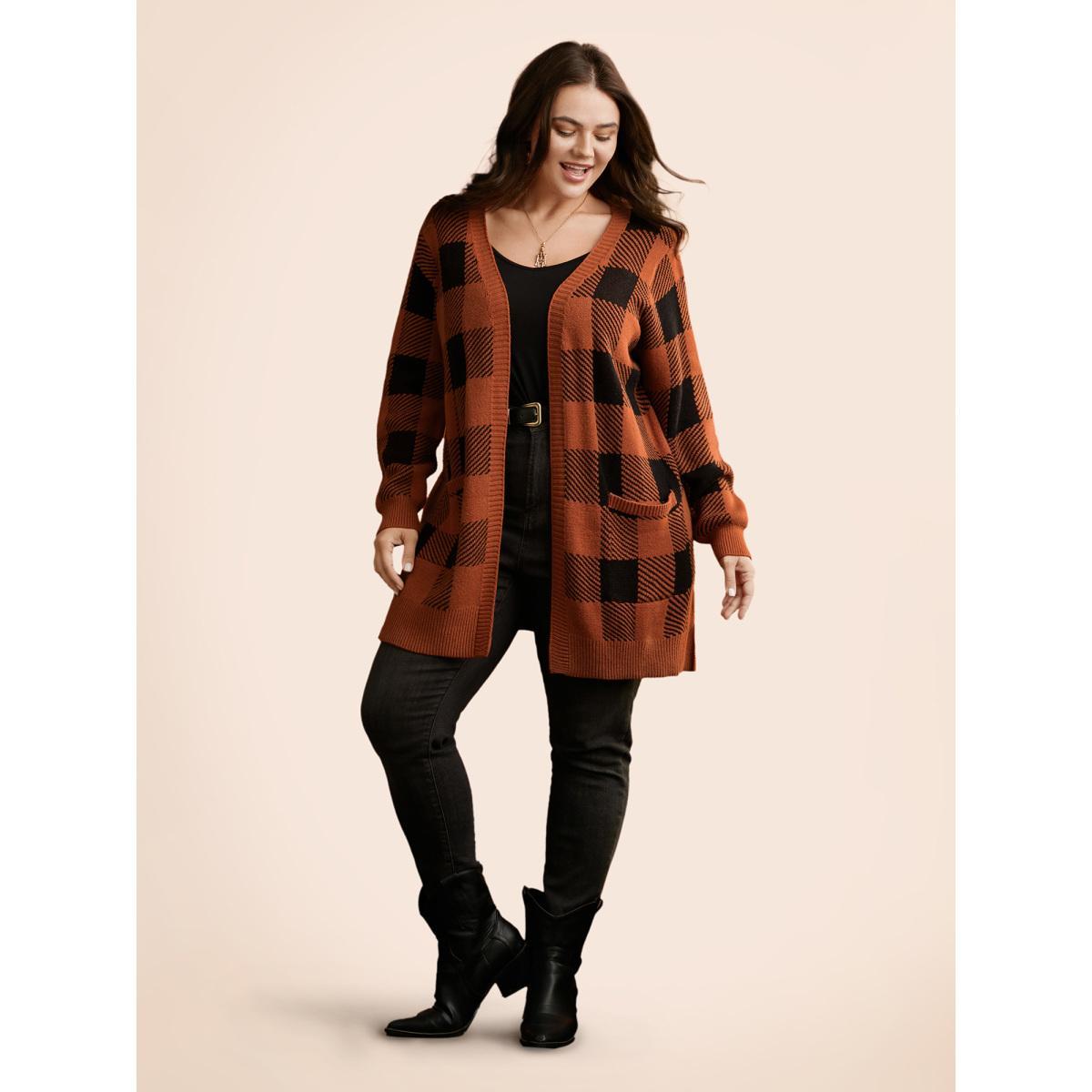 Plus Size Supersoft Essentials Plaid Open Cardigan Rust Women Casual Loose Long Sleeve Everyday Cardigans BloomChic 18-20/2X Product Image