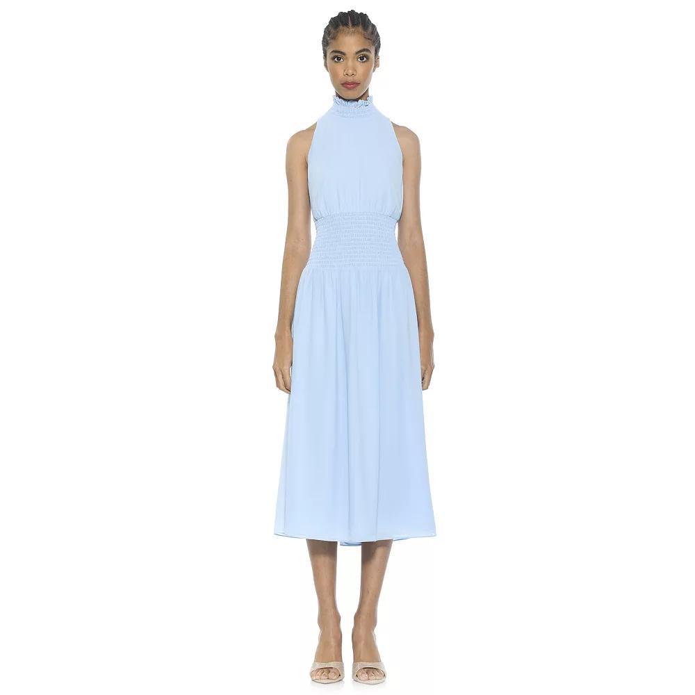 Women's ALEXIA ADMOR Landry Smocked Neck And Waist Halter Fit And Flare Dress, Size: 12, Halogen Blue Product Image