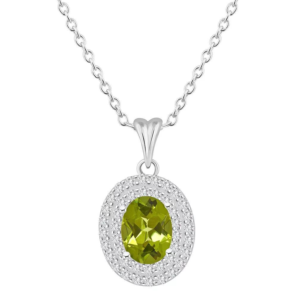 Celebration Gems Sterling Silver Oval-Cut Amethyst & White Topaz Double Halo Pendant Necklace, Women's, Size: 18" Product Image