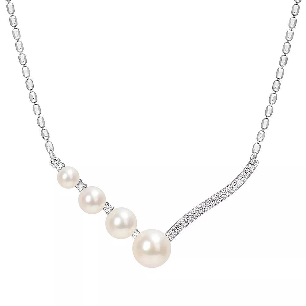 Stella Grace Sterling Silver Lab-Created White Sapphire & Freshwater Cultured Pearl Chevron Necklace, Womens Product Image