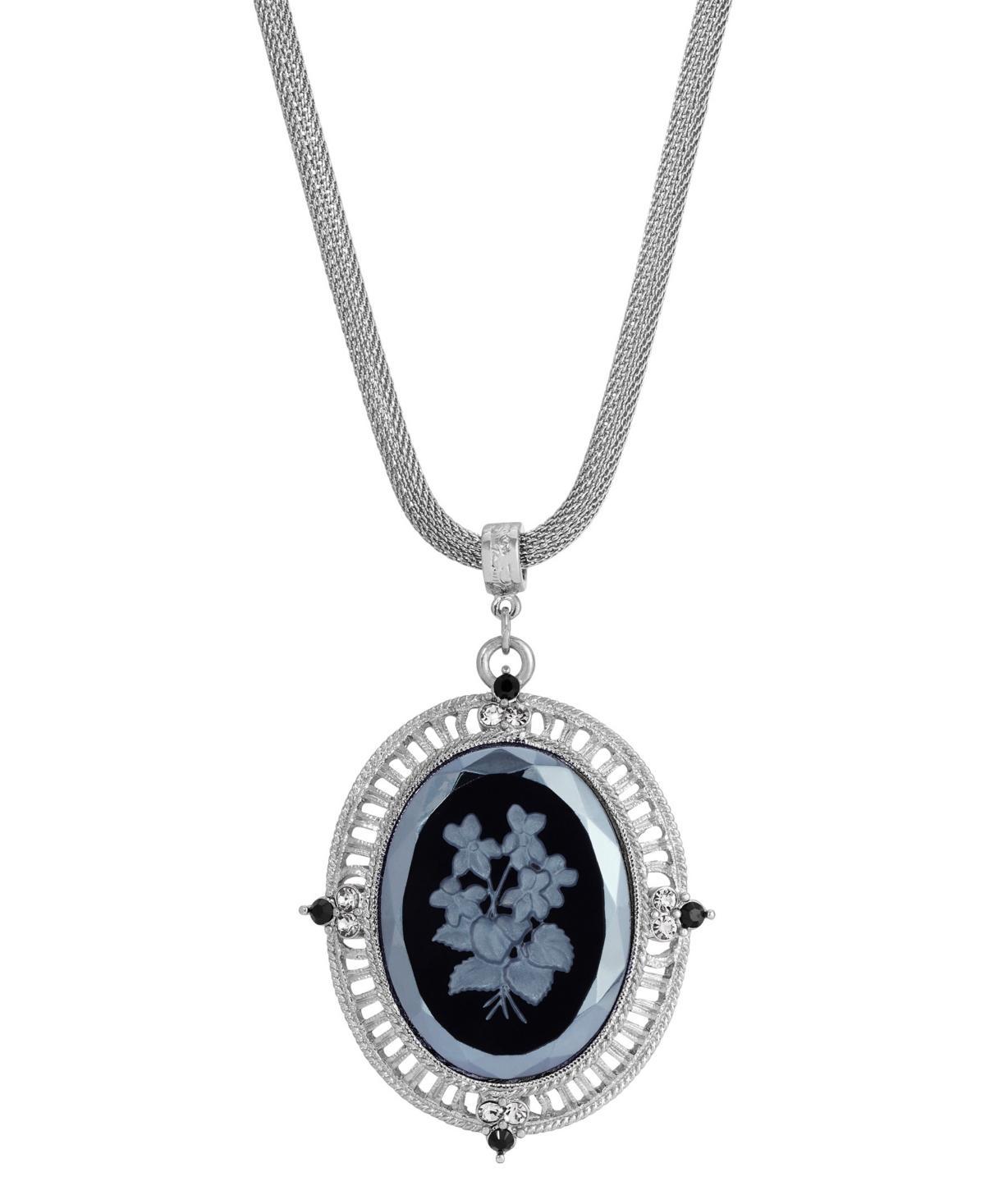 1928 Silver Tone Floral Pendant Necklace, Women's, Size: 25, Black Product Image