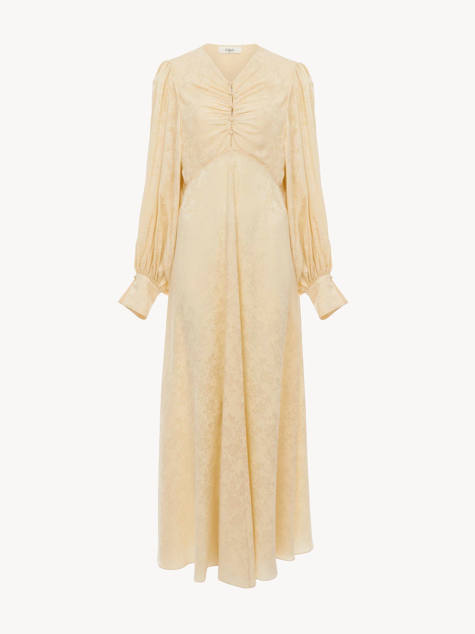 Ruched long dress in silk jacquard Product Image