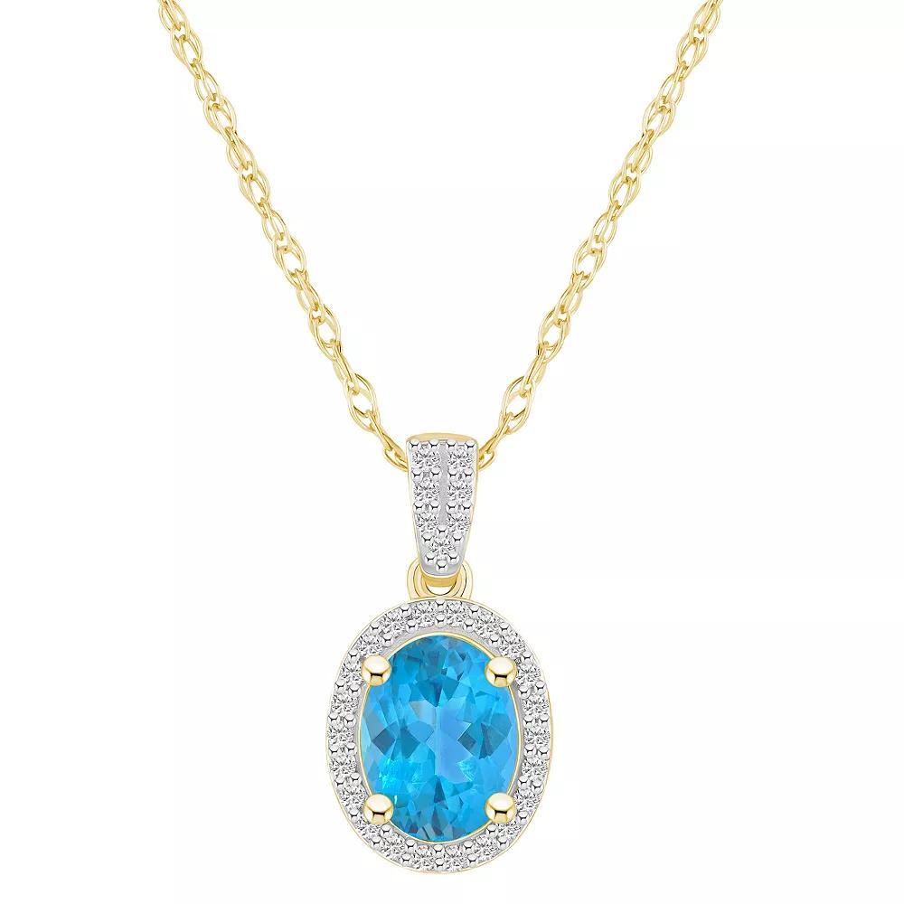 Celebration Gems 10k Gold Oval Gemstone & Lab-Created White Sapphire Halo Pendant Necklace, Women's, Size: 18", Simulated Aquamarine Product Image