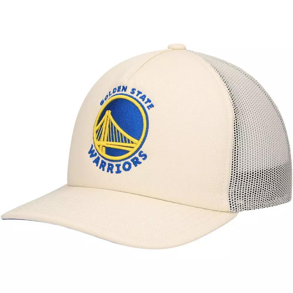 Men's Mitchell & Ness Cream Golden State Warriors Trucker Adjustable Hat, Beige Product Image