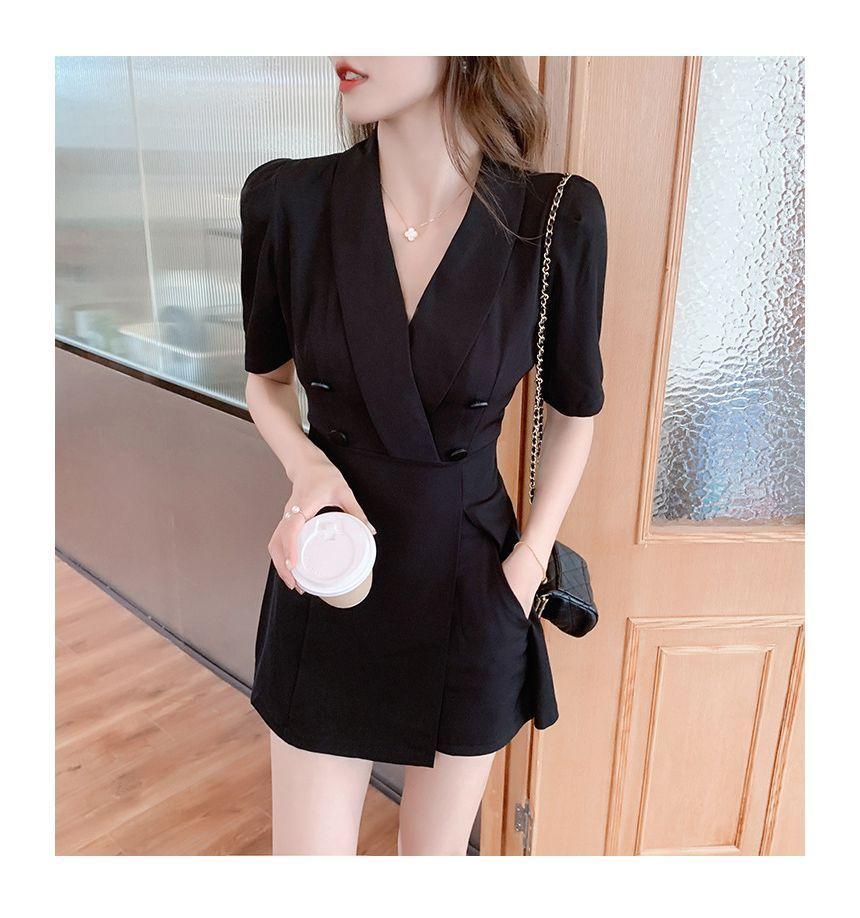 Set: Short-Sleeve V-Neck Plain Mini Blazer Dress + Shorts Product Image